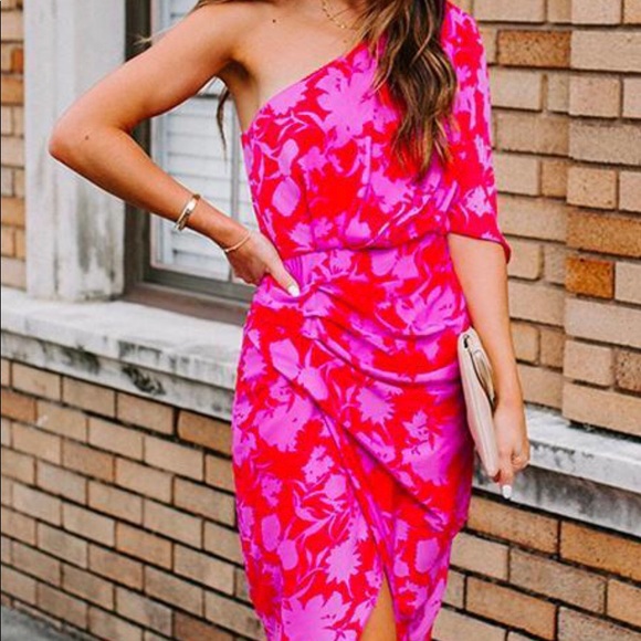 Pink And Red Oneshoulder Dress 